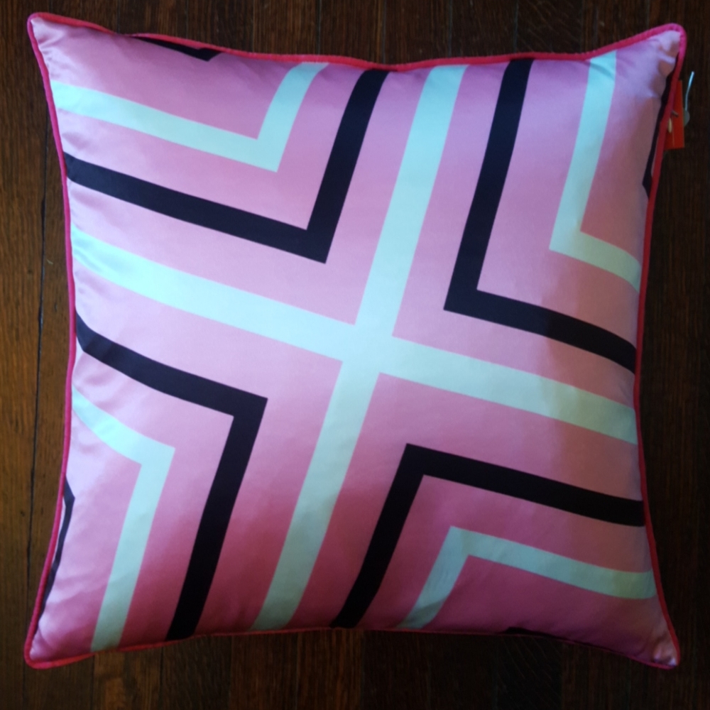 Plush Living Intersect Nook Pillow NWT pink and brown graphic